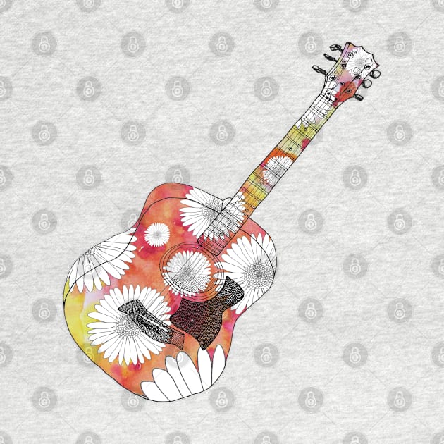 Acoustic guitar psychedelic daisies by nelloofmello